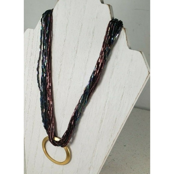 COLDWATER CREEK Iridescent Purple & Blue Glass Torsade 22 Inch Necklace - Picture 5 of 12